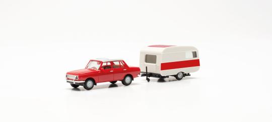 Herpa PKW Wartburg 353, Bj. 82 mit Qek-Junior Wohnwagen 