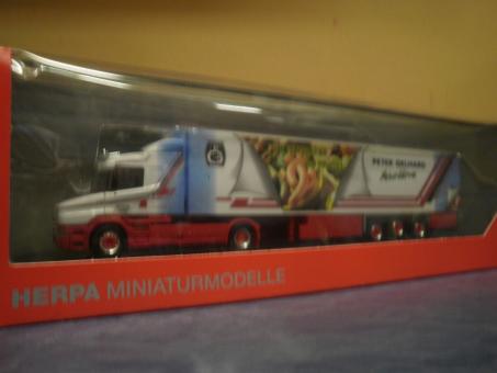 Herpa LKW Scania Hauber Aerop. Kühl-KSZ Peter Gelhard 