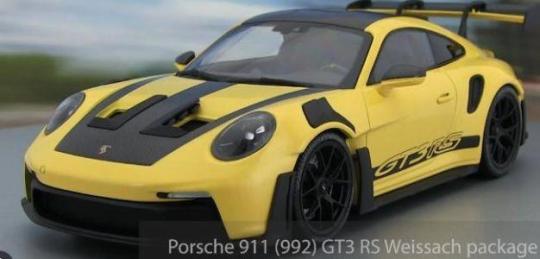 Minichamps 1:18 Porsche 911 (992) GT3 RS year 2023 yellow / black rims 