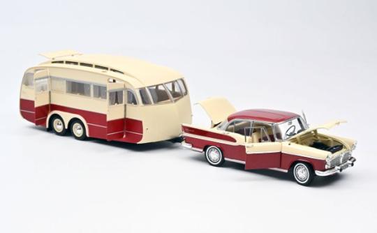 NOREV 1:18 Simca Vedette Chambord & Caravan Henon - 1958 - red/ivory 