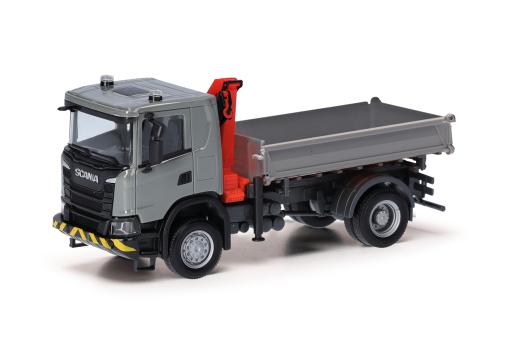 Herpa LKW Scania CG17 XT Ladekran grau/gelb 