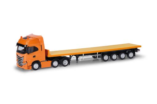 Herpa LKW Iveco S-Way 6x2 Flachbett-Sz kommunalorange 318259 