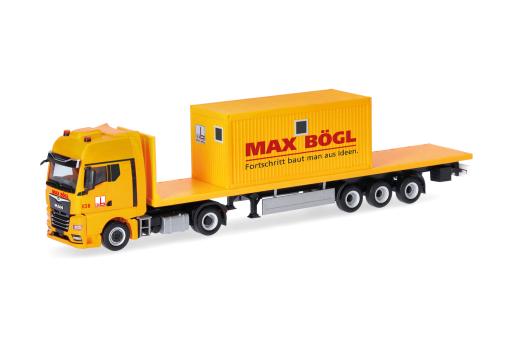 Herpa LKW MAN TG-X GX Flachbett-Sz Max Bögl Bürocontainer 