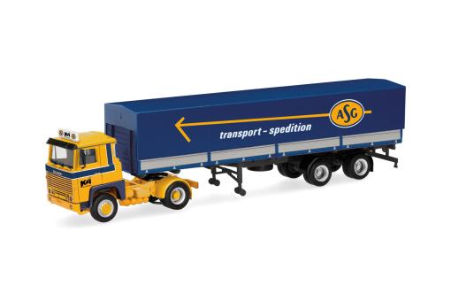 Herpa LKW Scania 141 Planen-SZ ASG lagring 318716 