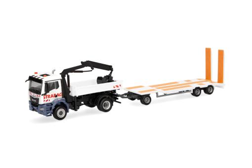 Herpa LKW MAN TG-S NN 3-Seiten-Kipper+Ladekran+TU3 Strabag 