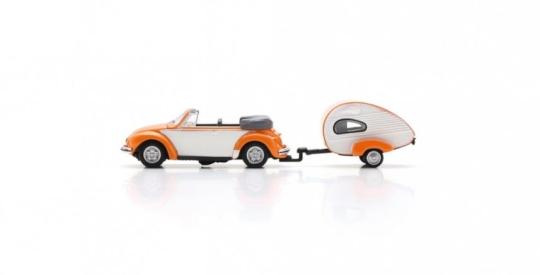 Spark/Schuco 1:87 VW Käfer + Wohnwagen Piccolo orange-weiß 