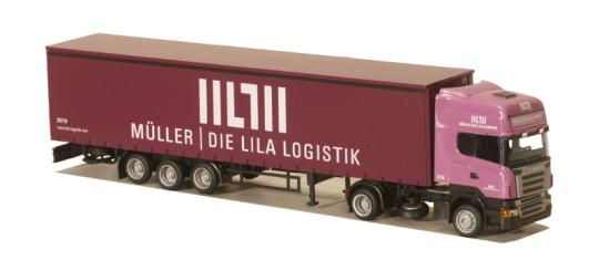 AWM LKW Scania R Topl./Aerop Ga-KSZ Müller lila logistik 75815 