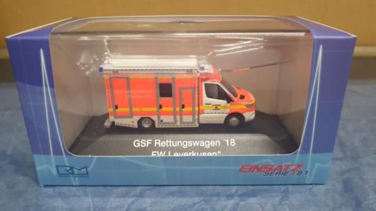 Rietze MB Sprinter GSF RTW ´18 Feuerwehr Leverkusen 76275 