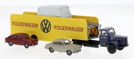 Brekina LKW Scania L 111 Autotransport-SZ mit Ladegut 1962, Volkswagen 85133 