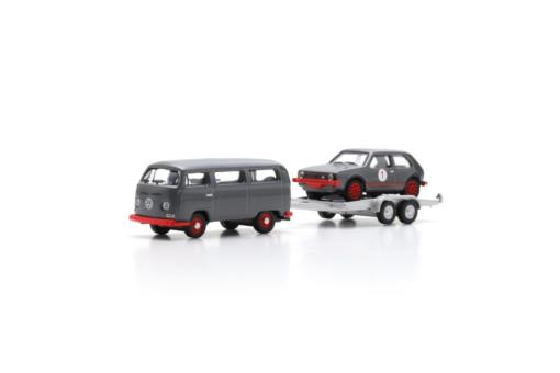 Spark/Schuco 1:87 VW T2 Bus with trailer and VW Golf I GTI 