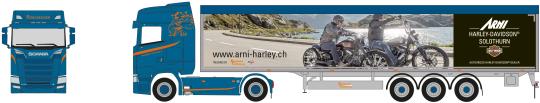 Herpa LKW Scania CR 20 HD Schubboden-SZ Rüegsegger Harley-Da 