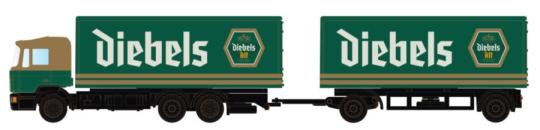 Minis LKW MAN F90, 3-achs Koffer-Hängerzug Diebels 